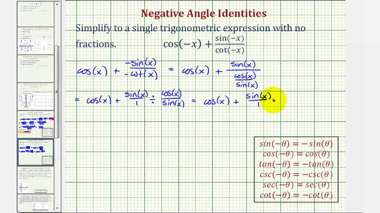 Ex 2: Simplify a Trigonometric Expression Using Negative Angle Identities