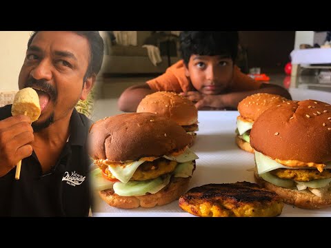 Chicken Burger |  Malai Kulfi Icecream | How to make Chicken burger at home by Selvakumar