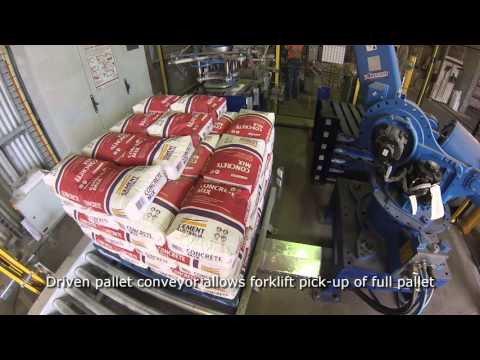 A robotic palletising system for bags of cement.