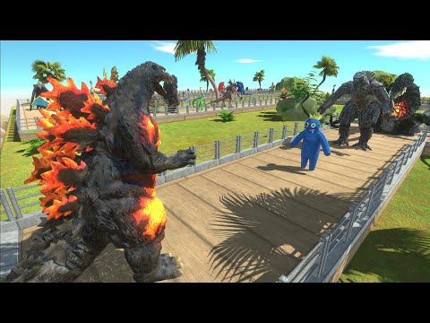 GODZILLA BURNING VS AVENGERS AND GHIDORAH DEATH RUN - Animal Revolt Battle Simulator