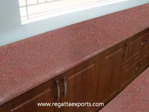Showing the red granite slab