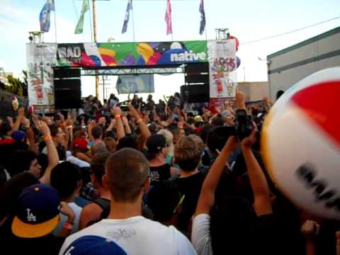 Major Lazer dropping Pro Nails (Rusko Remix) at Mad Decent LA 2011