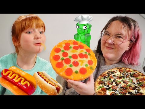GUMMY or REAL?! ADLEY vs ALLi Food Challenge! a delicious Movie of Adley's crazy gummies and games