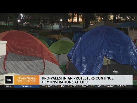 Pro-Palestinian encampment continues at Johns Hopkins University for second day, through night