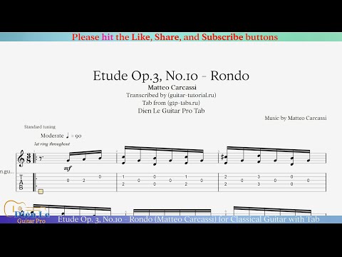 Etude Op. 3, No.10 - Rondo (Matteo Carcassi) for Classical Guitar with Tab