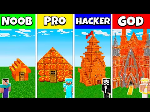 ULTIMATE Minecraft Battle: NOOB vs PRO vs HACKER vs GOD - LAVA HOUSE BUILD CHALLENGE!