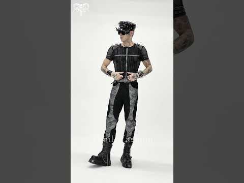 Mesh Punk T-Shirt with Studded Gothic Cross Accent