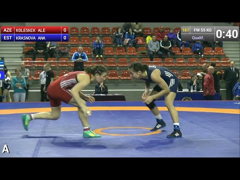 Qualification FW - 55 kg: Alena KOLESNIK  (AZE) df. Anastassia KRASNOVA (EST) by FALL, 2-0