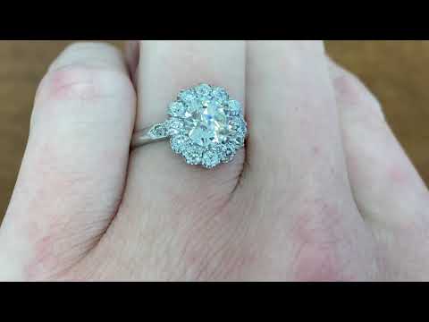 1.54ct Center Old European Cut Diamond Cluster Engagement Ring - Pavia Ring - Hand Video