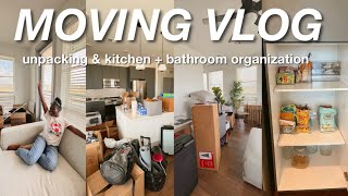 MOVING VLOG #4 | first night, unpacking, kitchen + bathroom organization