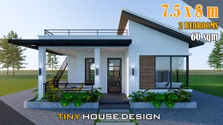 Small House Design 7.5 x 8 Meters (60sqm) 2 Bedroom