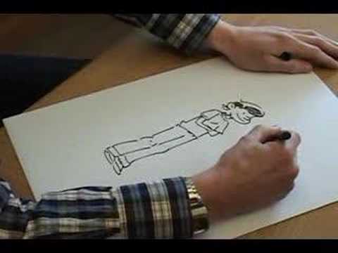 Johan Unenge visar hur han tecknar Eva och Adam