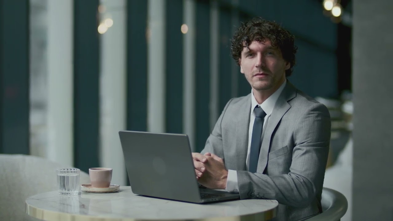 Confident Businessman Portrait, Office, Laptop Desk, Smile | Free Stock Video Footage No copyright