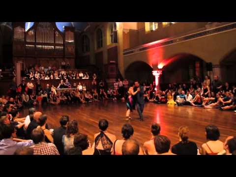  Mariano Frumboli  and  Juana Sepulveda  are  dancing  to  a  vals  by  Orquesta Típica Victor  at  Festivalito Tango Primavera  in  2014