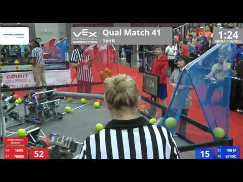 VEX Worlds 2016 - VRC Middle School - Spirit - Qual 41 (169X 7069E) 185 vs 119 (1981F 9749C)