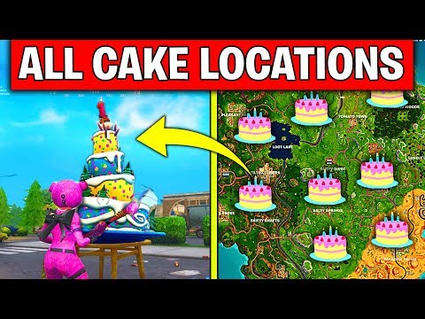 fortnite birthday challenges guide dance in front of different birthday cakes location - fortnite birthday cake guide