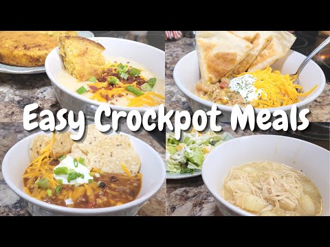 Easy Crockpot Meals | Chicken and Dumplings | Taco Soup | Loaded Potato Soup | White Chicken Chili