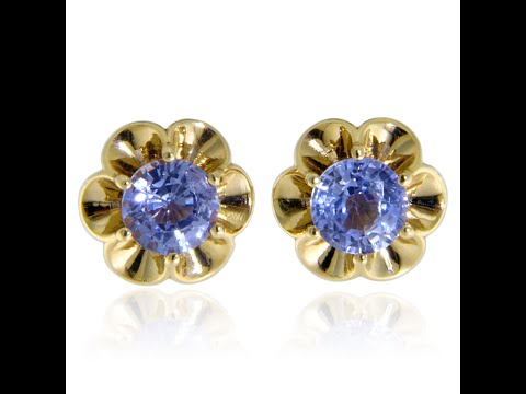 Cercei Stud Aur Galben 14 k Safire Albastre de Ceylon - Eleganta Clasica si Rafinament Regal