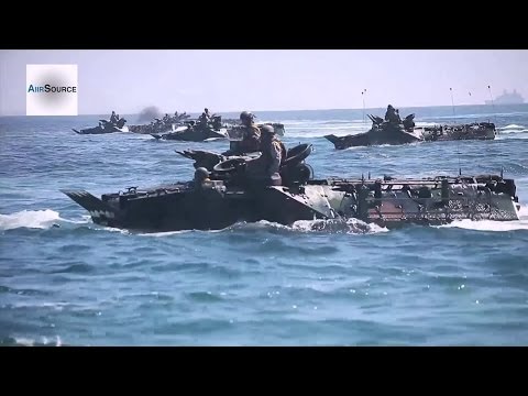 US Marines Assault Amphibious Vehicle Beach Landing
