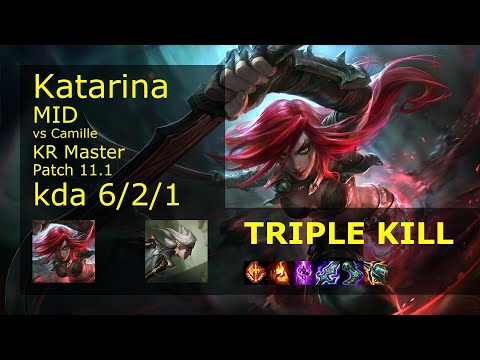 Katarina vs Camille Mid - KR Master 6/2/1 Patch 11.1 Gameplay // [롤] 카타리나 vs 카밀 미드