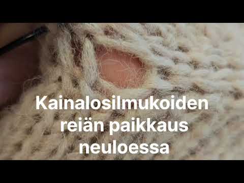 Kainalosilmukoiden kohdalle muodostuneen reiän paikkaus neuloessa