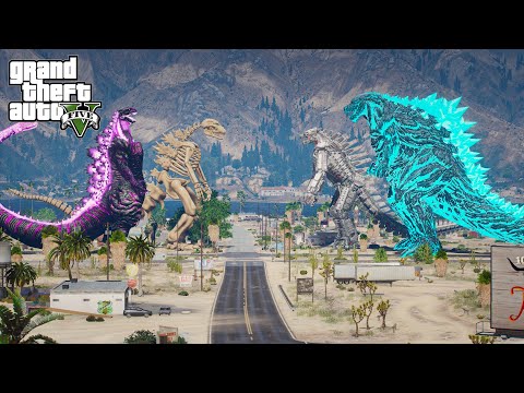 Shin Godzilla, Skeleton Godzilla vs Godzilla Earth, Mechagodzilla ( GTA V Mods )