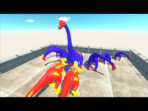 SHAZAM T-REX COUPLE VS SUPERMAN BRACHIOSAURUS FAMILY DEATH FALL - Animal Revolt Battle Simulator