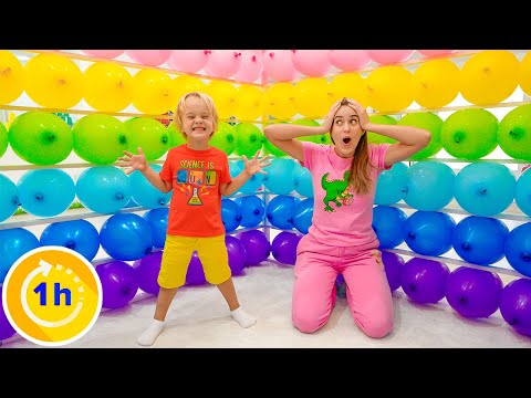 Balloons Cube and other funny challenges for kids with Chris and Mom | 1 Hour Video