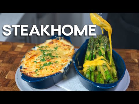Jalapeño Au Gratin & Asparagus With Hollandaise. Easy Steakhouse Sides @ Home | STEAKHOME