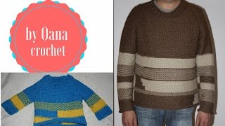 Tunisian crochet sweater for man -by Oana part I