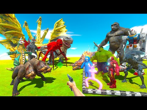 FPS Avatar Rescues KING KONG and Superheroes Fights Team Ghidorah - Animal Revolt Battle Simulator