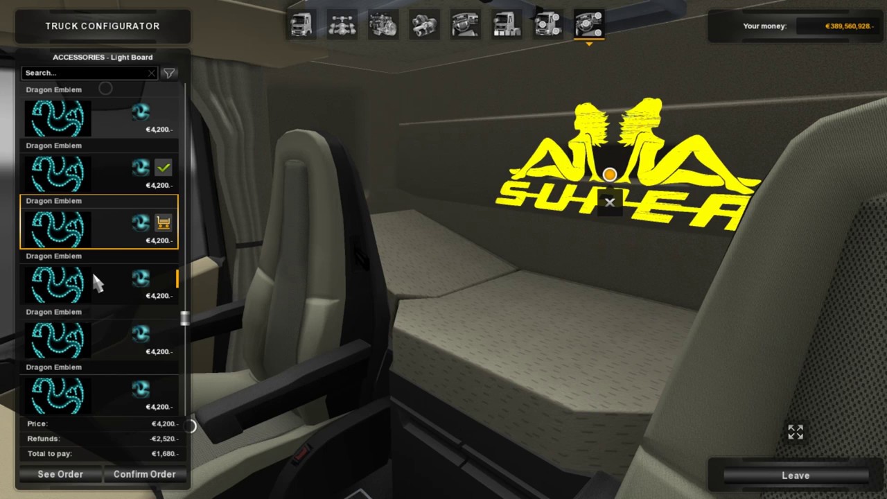 Interior Back Lights v 1.0 mod for ETS 2