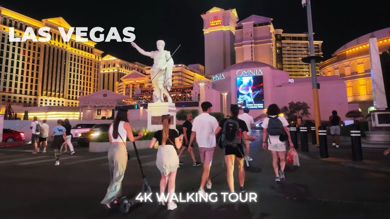 Las Vegas What Happens At Night - Ceasars to Bellagio - 4k Walk