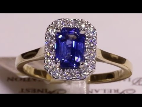 #73473 | S1.12ct/D0.25ct | Emerald Cut Sapphire with Diamond Halo Ring | Set in 18ct Yellow Gold