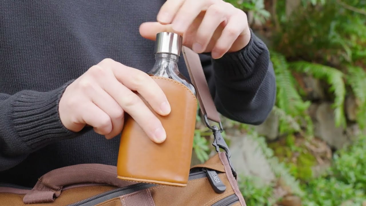 Parker Leather-Wrapped Glass Flask by Viski