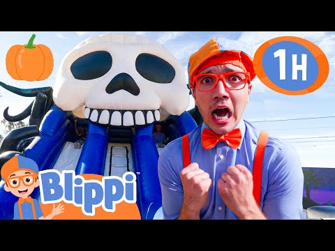 The Halloween Bouncy Castle Slide | Blippi | 🚌Wheels on the BUS Songs! | 🚌Nursery Rhymes for Kids