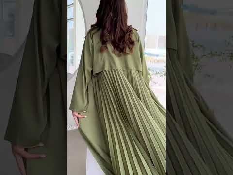 OLIVE PLEATED COLLARED ABAYA | Abayas