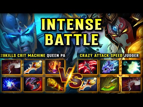 INTENSE MEGA COMEBACK | 28KILLS CRIT MACHINE PHANTOM ASSASSIN VS. CRAZY ATTACK SPEED JUGGERNAUT DOTA