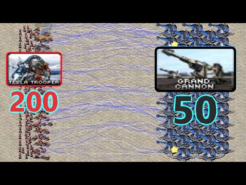 Tesla Troopers vs Grand Cannons - same cost and range - Red Alert 2