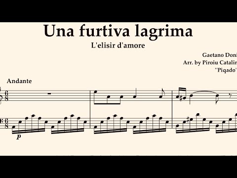 G Donizetti Una furtiva lagrima L'elisir D'amore arr. by Piqado Solo Piano Sheet Music Easy to Read 