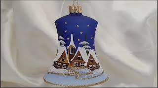 Vánoční velký skleněný zvonek MODRÝ CHLUM 1 ks