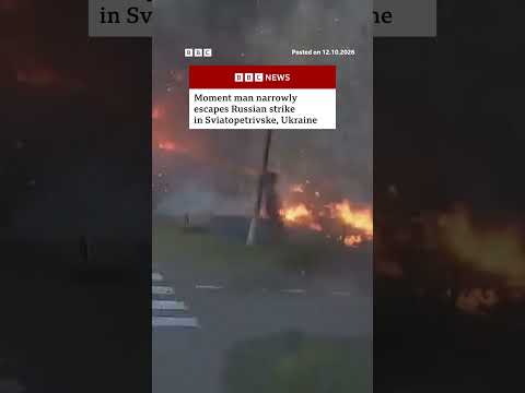 Moment man narrowly escapes Russian strike in Sviatopetrivske, Ukraine. #BBCNews