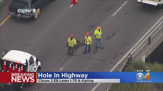 Sinkhole Closes 2 EB Lanes Of I-70 At Kipling