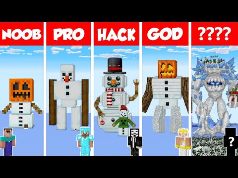 Minecraft SNOW GOLEM HOUSE BUILD CHALLENGE - NOOB vs PRO vs HACKER vs GOD / Animation