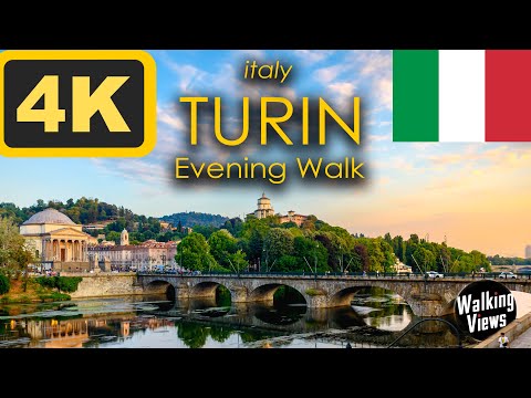 Turin, Italy. Evening Walking Tour - UHD 4K 60fps.