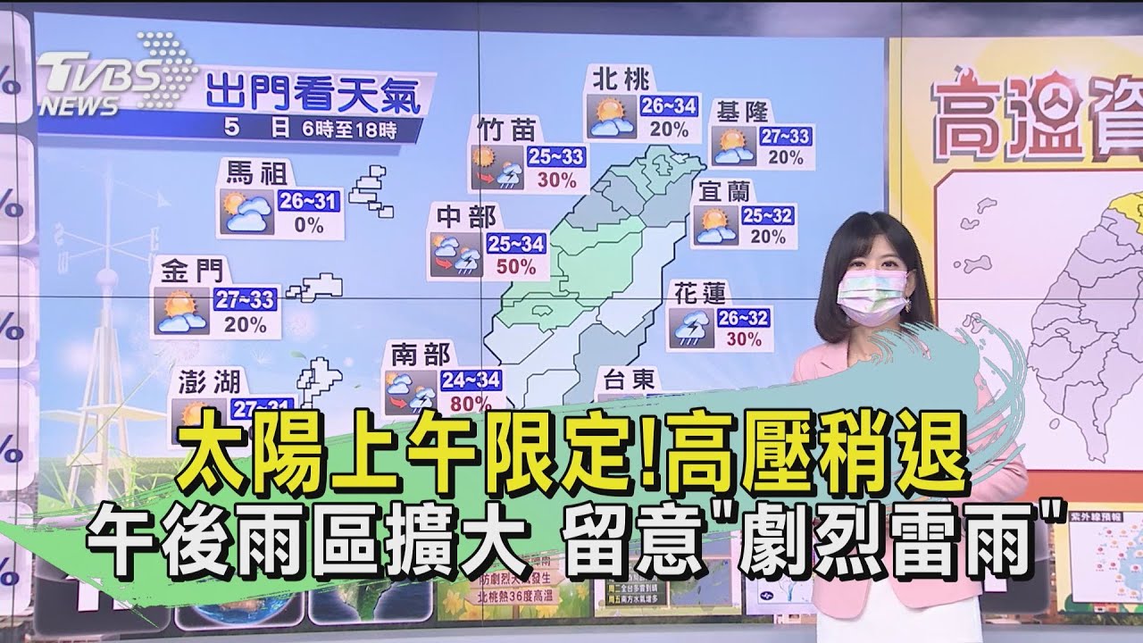 太陽上午限定！高壓稍退　午後雨區擴大　留意「劇烈雷雨」