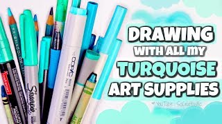Drawing with only TURQUOISE Art Supplies // SoCraftastic