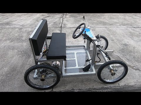 DIY electric car 4-wheel bicycle with aluminum profile frame.