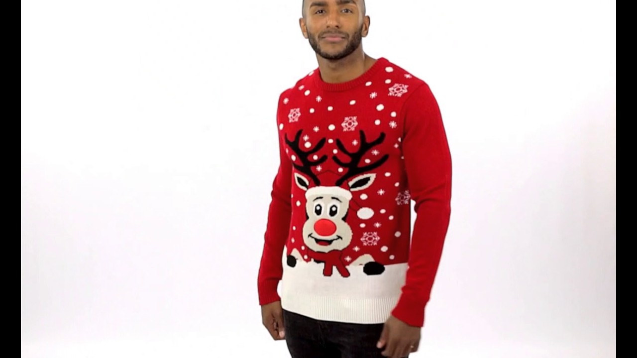 REINDEER-D555 3D Christmas Jumper Rudolph with Lights, Music & Bells