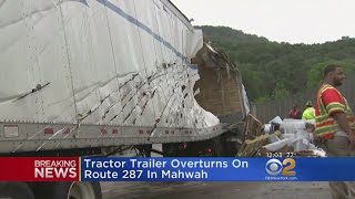 Tractor Trailer Overturns On Route 287 In Mahwah